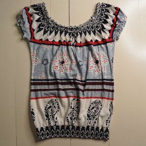 Lucky Brand Smocked Boho Keyhole Top